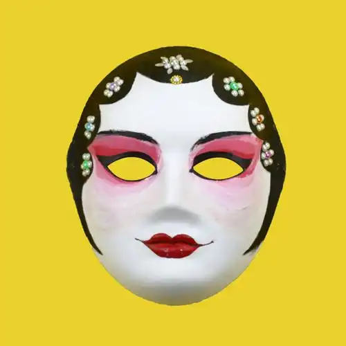 手绘京剧脸谱纸浆国粹花旦头冠面具