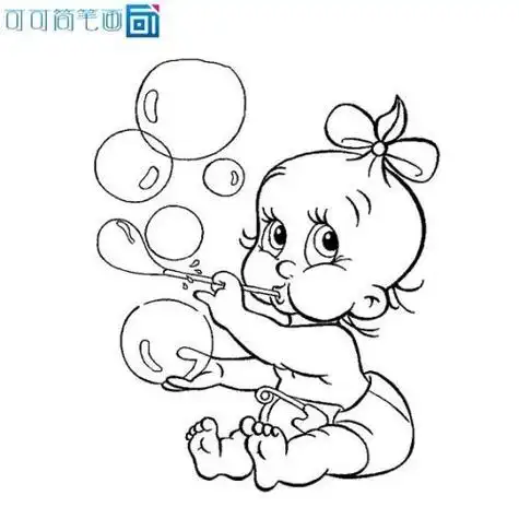 可爱宝宝吹泡泡人物简笔画奔跑网