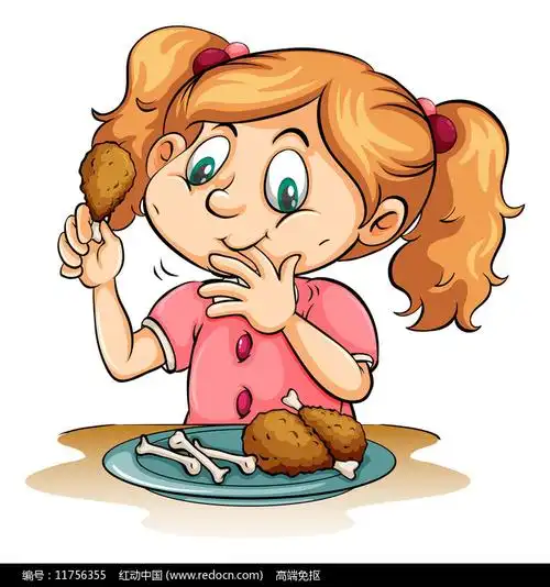 吃鸡腿的女孩图片_卡通手绘_编号11756355_红动中国