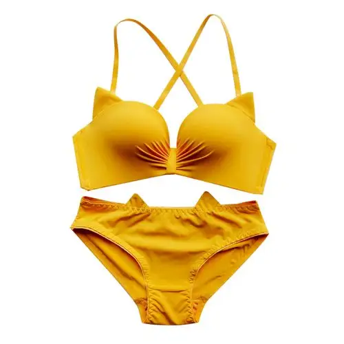 内衣女性感豹纹无钢圈无痕美背小胸罩显大聚拢收副乳少女文胸套装