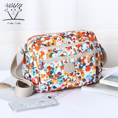 菲都狄都新款单肩印花斜挎包夏季花布包百搭休闲防水尼龙旅游女包