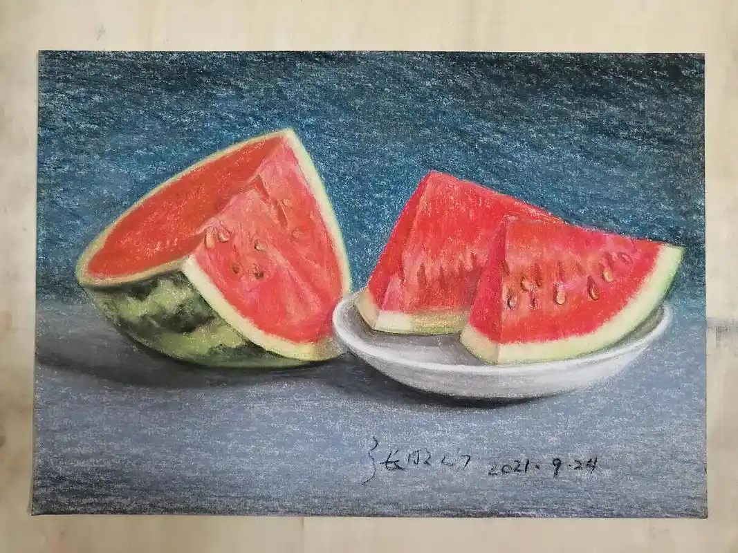 色粉笔画西瓜绘画过程分享