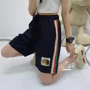gucci/古驰 21新款北面联名黑绿红杏织带情侣短裤宽松休闲五分裤