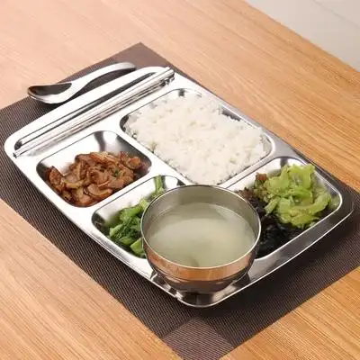 员工食堂快餐不锈钢印logo盘盘六餐盘