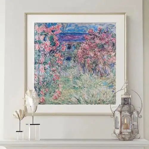 简约法式轻奢客厅装饰画美式莫奈玫瑰园挂画