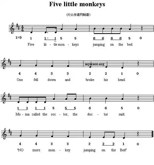 five little monkeys_简谱_搜谱网