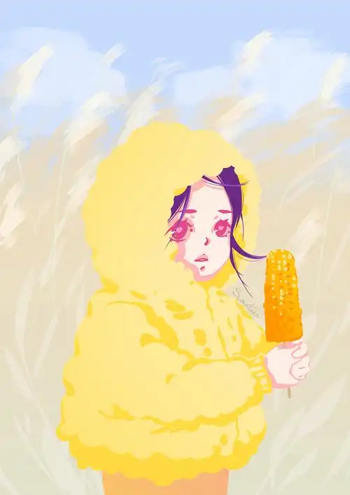 拿着玉米的小姑娘