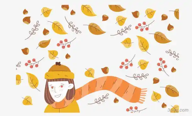 卡通秋天落叶女孩png素材透明免抠图片-节日元素