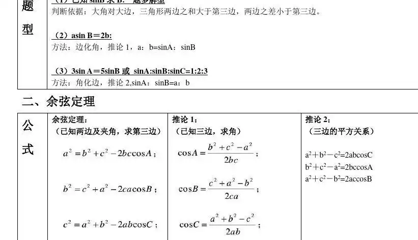 解三角形 公式汇总