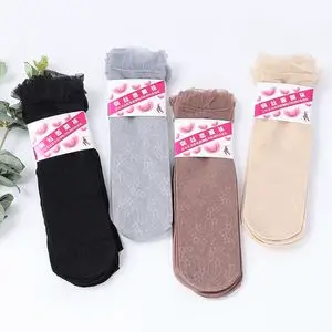 蕾丝袜女薄款短肉色透明玻璃丝水晶袜可爱秋冬加厚花边袜子女耐磨