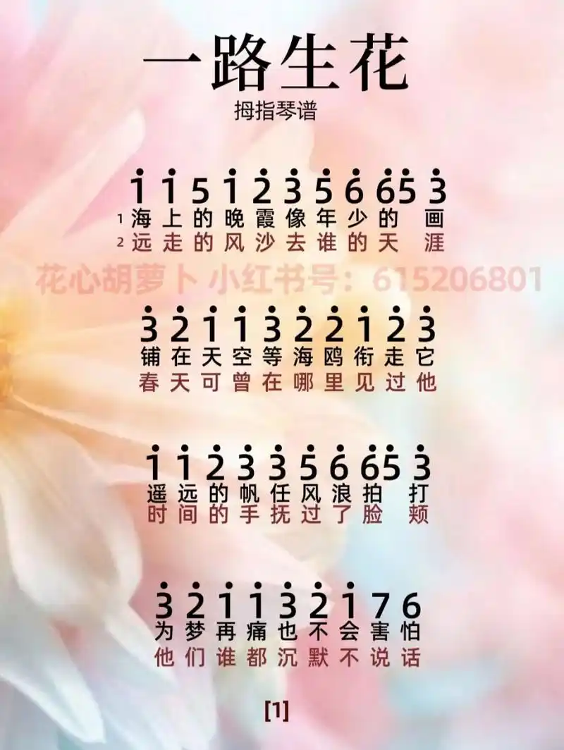 一路生花拇指琴简谱 祝大家在新的一年里一路生花94