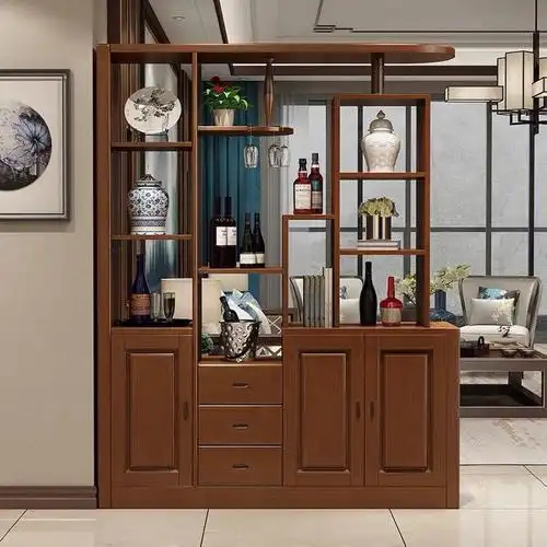 新中式实木客厅玄关隔断柜间厅柜门厅柜酒柜双面多功能屏风柜.