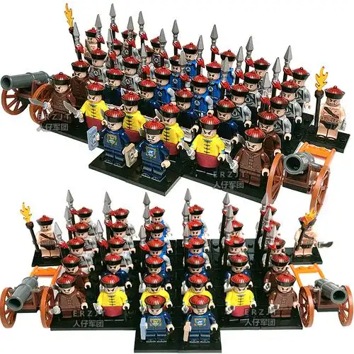 中古清朝士兵积木人仔兼容乐高积木清八旗绿营士兵文武官拼装玩具