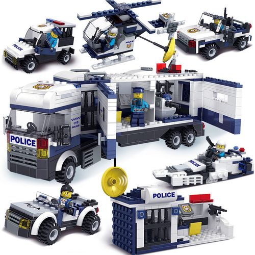 兼容乐高积木城市警察警察局 流动指挥车直升机启蒙孩子益智玩具