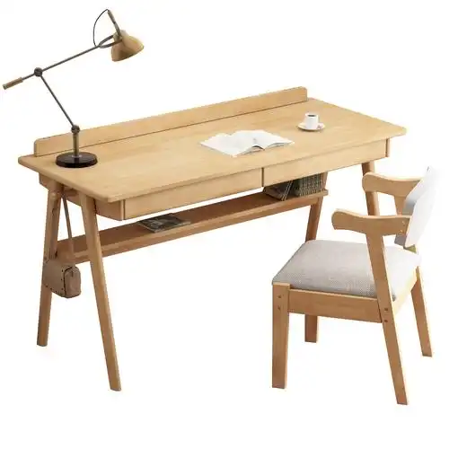 北欧实木书桌日式家用中学生写字台办公桌电脑台式桌卧室桌子白