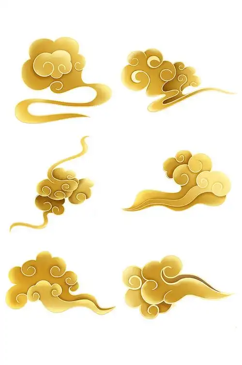 手绘微立体金色祥云云纹