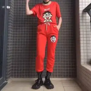 000人付款淘宝旺仔牛奶短袖男服装红色旺旺t恤精神小伙体恤紧身衣服夏