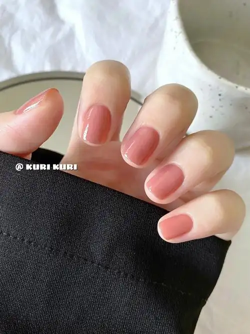 奶油豆沙裸粉色简约纯色春夏美甲