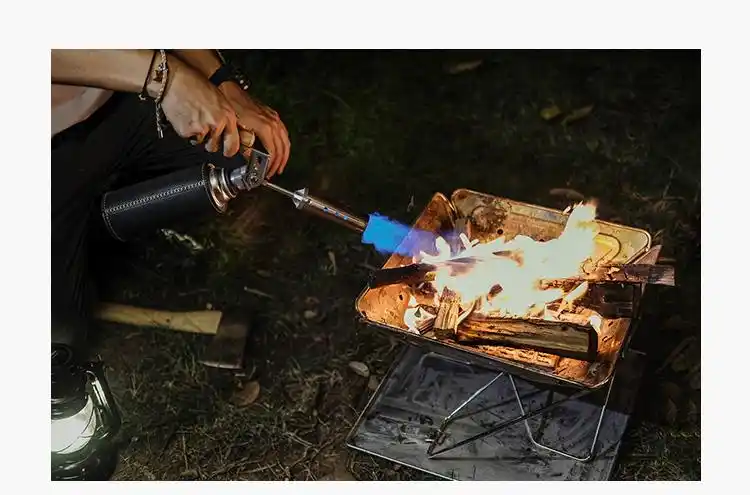 户外气罐喷火抢折叠手持气罐喷火枪焚火烧烤点碳点火器 黑胡桃木喷枪