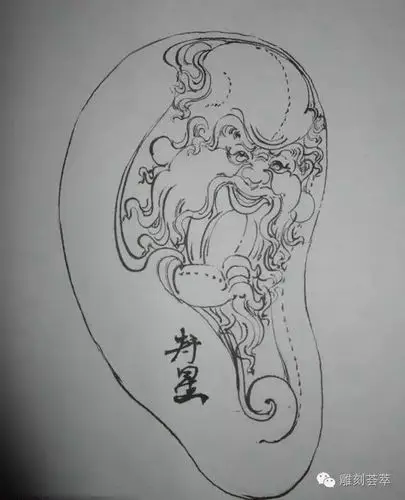 玉雕师人物手把件草稿图