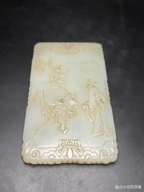 和田玉明清子冈牌大玉牌雕刻牧牛童子尺寸94548mm重102g