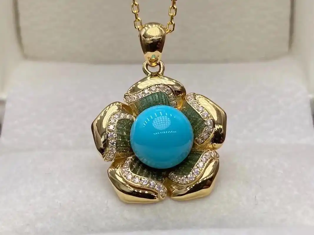 绿松石【时尚女款959595精美吊坠】9418k金镶嵌高瓷蓝 - 抖音
