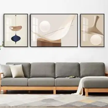 客厅装饰画铝合金晶瓷画沙发背景墙画现代简约餐厅挂画卧室壁画三联画