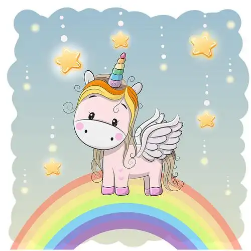 可爱的卡通独角兽和彩虹