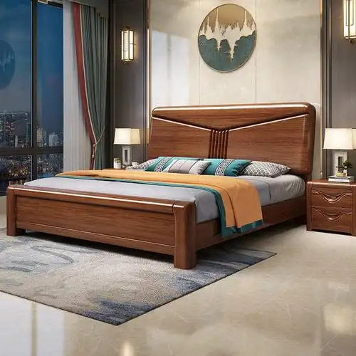 采百木(caibaimu)金丝胡桃木实木床现代中式床卧室家具双人床储物实木