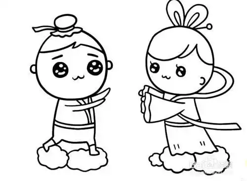 怎么画七夕情人节牛郎织女简笔画