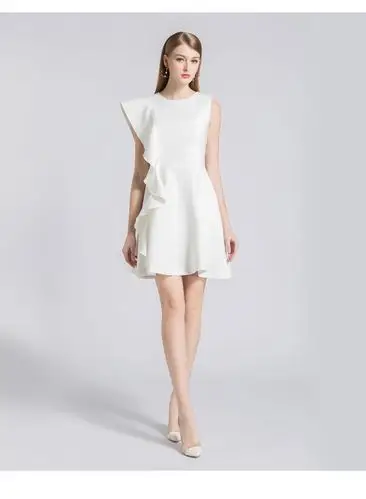 厂家现货批发无袖连衣裙春夏新款欧美女装白色收腰x型荷叶边裙子