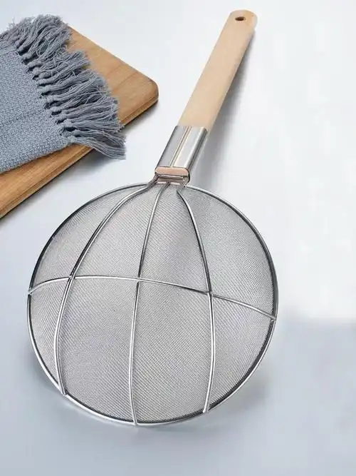 不锈钢过滤网筛芝麻捞油炸漏勺笊篱密网木把大漏网勺木柄炸篱勺超密网