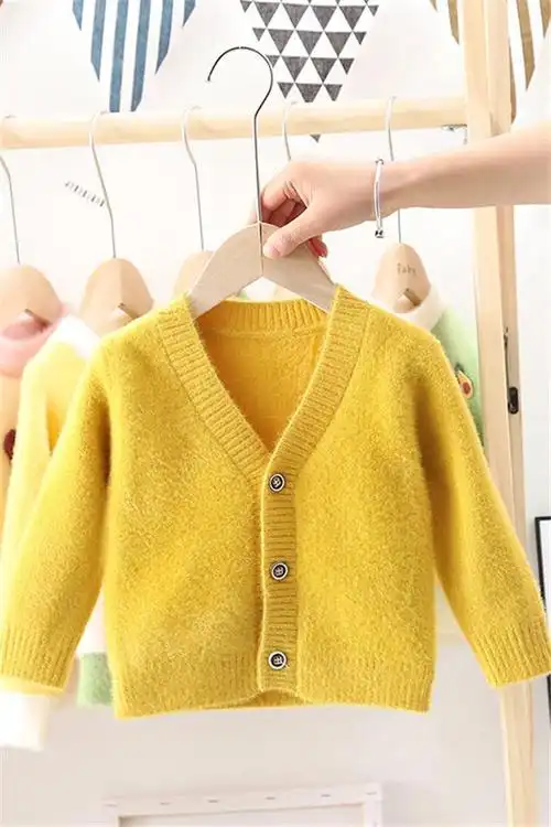 秋冬季儿童 毛衣韩版开衫个性纯色加厚男女小 宝宝洋气针织衫外套潮