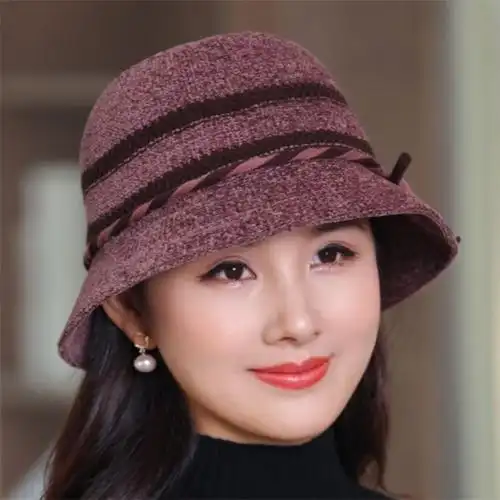 秋冬季渔夫帽子女士时尚毛呢防风寒盆帽户外中老年人妈妈遮阳帽潮