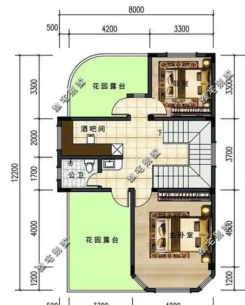 原创8x12米不足百平方米简欧别墅挑空客厅露台酒吧间一样不少