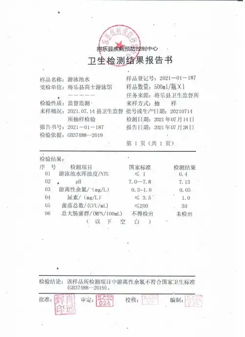 游泳池卫生检测报告_ 环保,公共卫生,安全生产,食品药品,产品质量