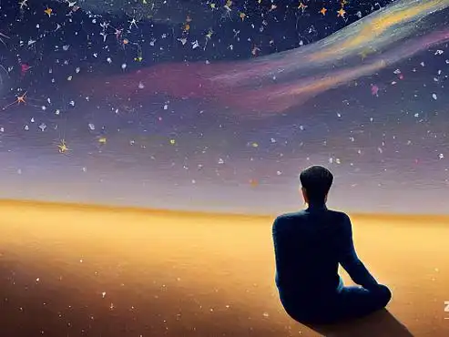 ai创作实验室#夏夜,微风,身材消瘦的男子仰望星空