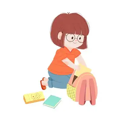 开学季收拾书包要去上学的小朋友卡通人物元素开学季去上学元素