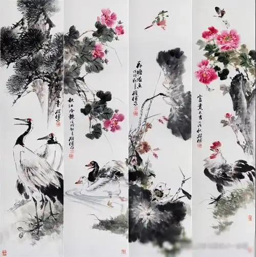 《春夏秋冬花鸟四屏》