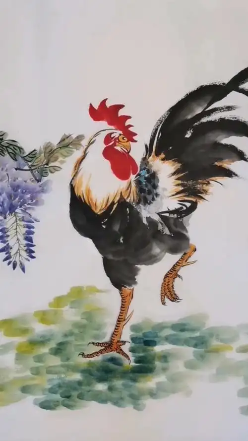 王兴民国画公鸡:大尺寸,四尺整张,紫气东来,喜欢的朋友点赞啦!
