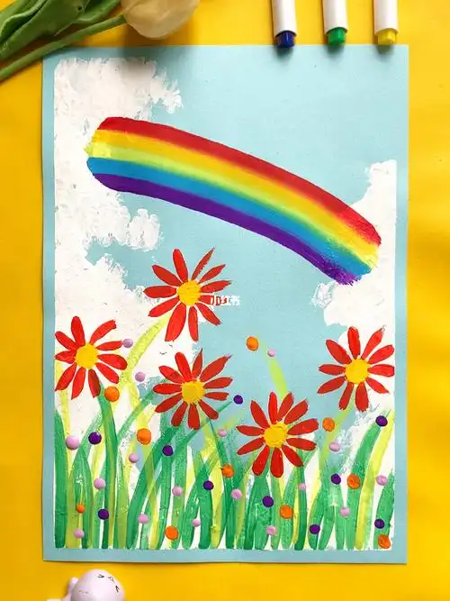 彩虹主题创意儿童水粉画儿童兴趣