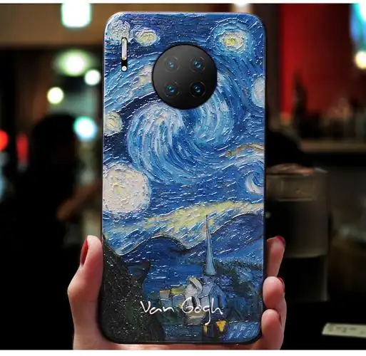 梵高星夜浮雕苹果12彩绘华为mate30手机壳nova7适用p40磨砂批发8p