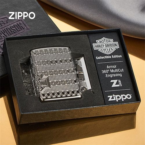 zippo之宝煤油防风打火机 年度机珍藏版黑冰盔甲环绕哈雷戴维森 男