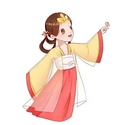 古风国潮中国风小萝莉小朋友捕蝴蝶q版二次元人物卡通小清新插古风