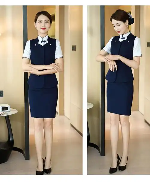 酒店服务员工作服女前台客服工装正装物业售楼部秋冬职业马甲套装