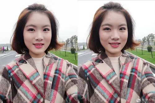 自拍美颜对比 自拍方面表现也不错,左边这张磨皮很到位,小姐姐也更