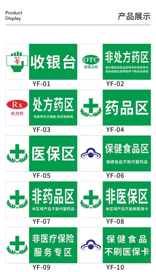 药店分区吊牌双面分类挂牌非处方药区保健食品区医保区收银台诊所药房