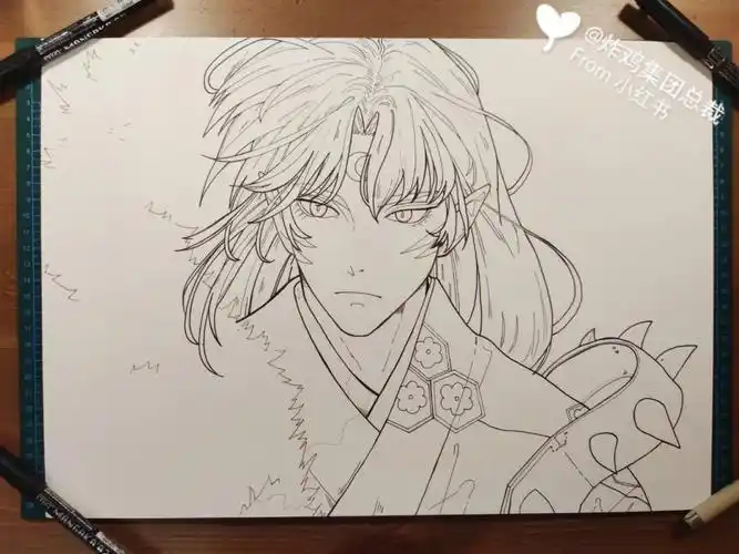 手绘线描犬夜叉杀生丸附过程