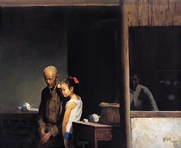 韩和平表现社会风俗画卷的大师--油画《早茶 》 - 石墨閣藝術長廊