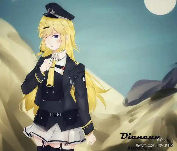 画了虎式小姐_灰烬战线虎式平涂日系插画二创绘画作品